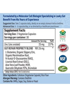 Liver Medic Leaky Gut Repair (60 Capsules) – Glutamine Capsules w/ Slippery Elm and Marshmallow Root - Leaky Gut Repair Supplements for IBS relief, Bloating, Heartburn, & Gut Health – Vegetarian Capsules  - Image 2