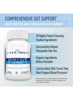 Liver Medic Leaky Gut Repair (60 Capsules) – Glutamine Capsules w/ Slippery Elm and Marshmallow Root - Leaky Gut Repair Supplements for IBS relief, Bloating, Heartburn, & Gut Health – Vegetarian Capsules  - Image 4