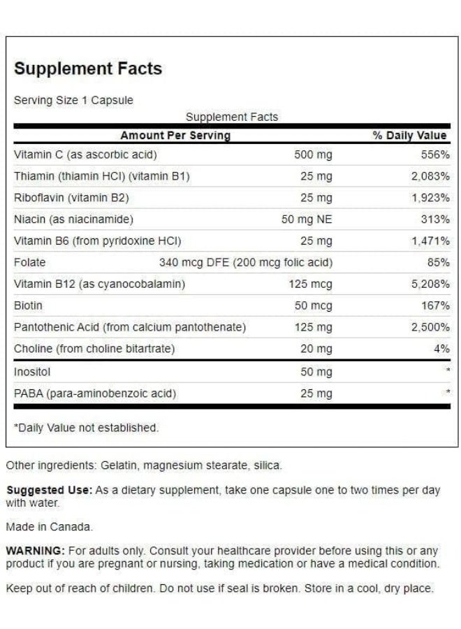 Swanson Super Stress B-Complex - Vitamin Supplement - Formula for Healthy Energy Levels - (240 Capsules) - Image 2