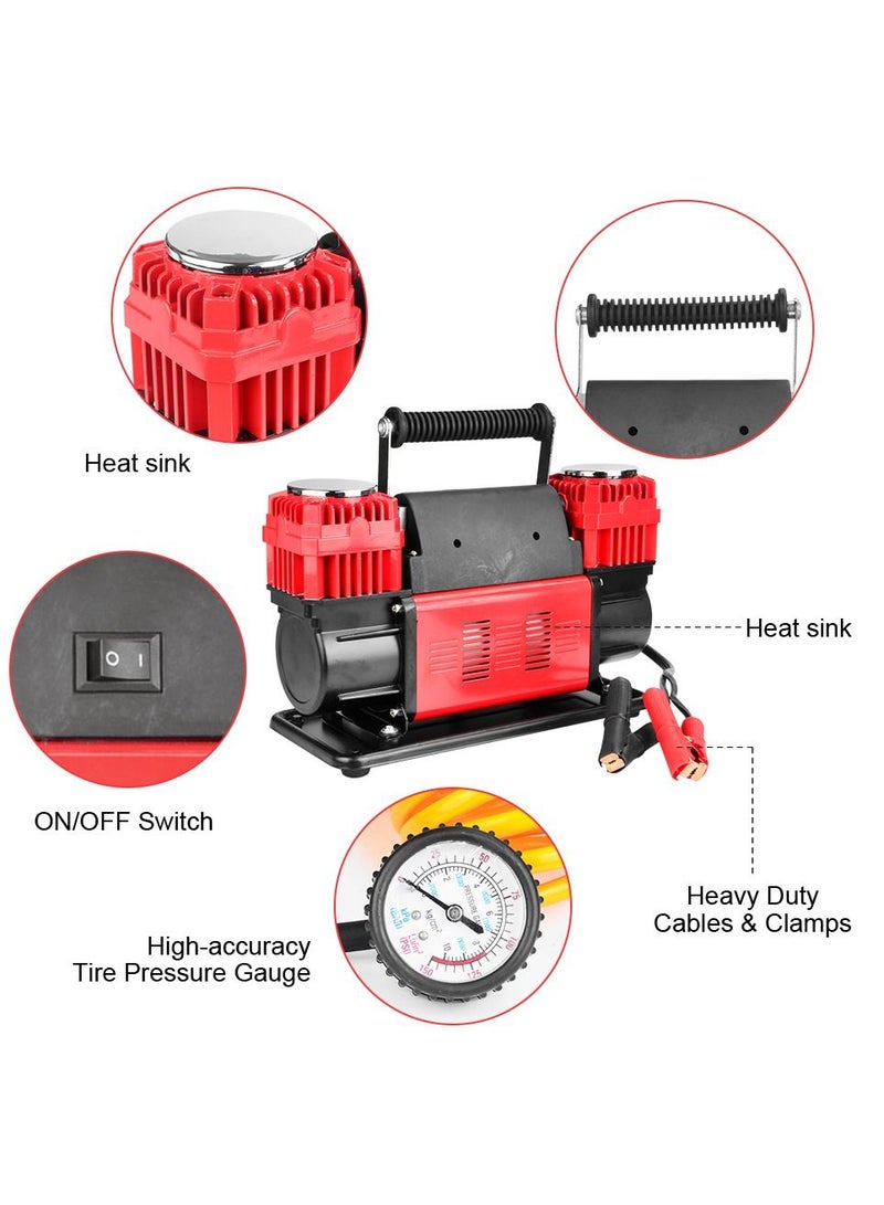 Crony ضاغط هواء أسطوانتين 12 فولت / 60 مم لإطارات السيارات / الدراجات مع مضخة هواء ومقياس ضغط - Image 3