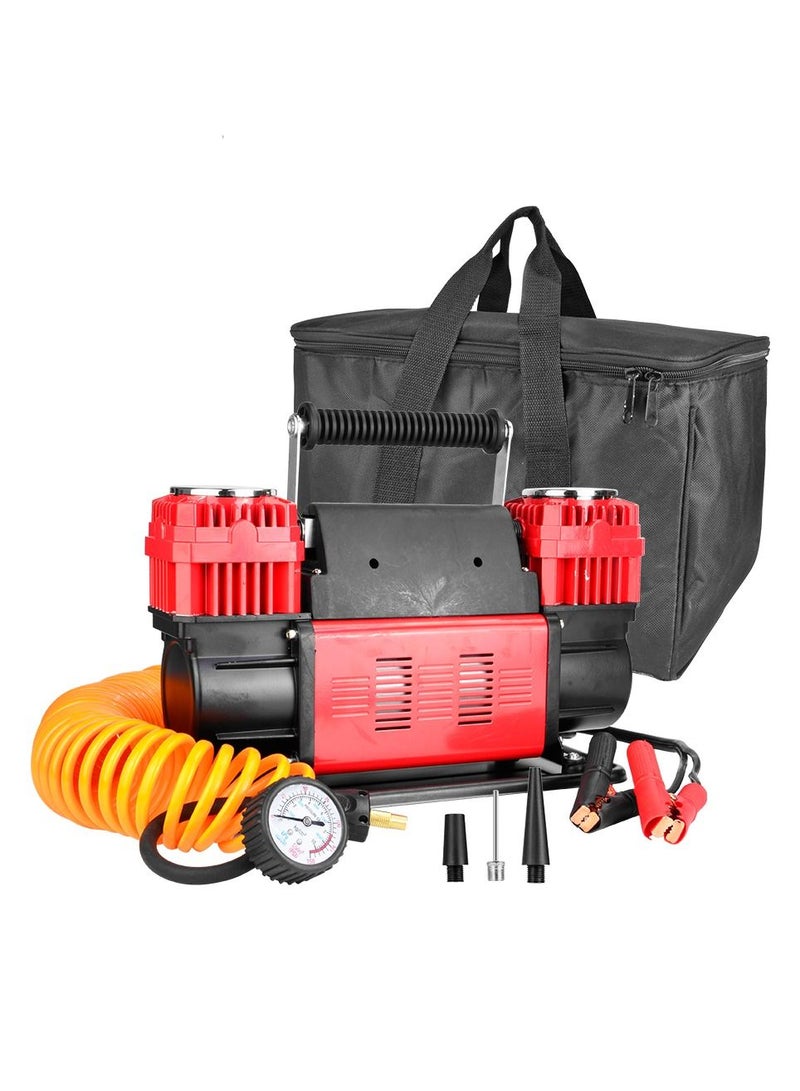 Crony ضاغط هواء أسطوانتين 12 فولت / 60 مم لإطارات السيارات / الدراجات مع مضخة هواء ومقياس ضغط - Image 2