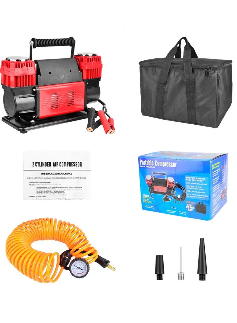 Crony ضاغط هواء أسطوانتين 12 فولت / 60 مم لإطارات السيارات / الدراجات مع مضخة هواء ومقياس ضغط - Image 4