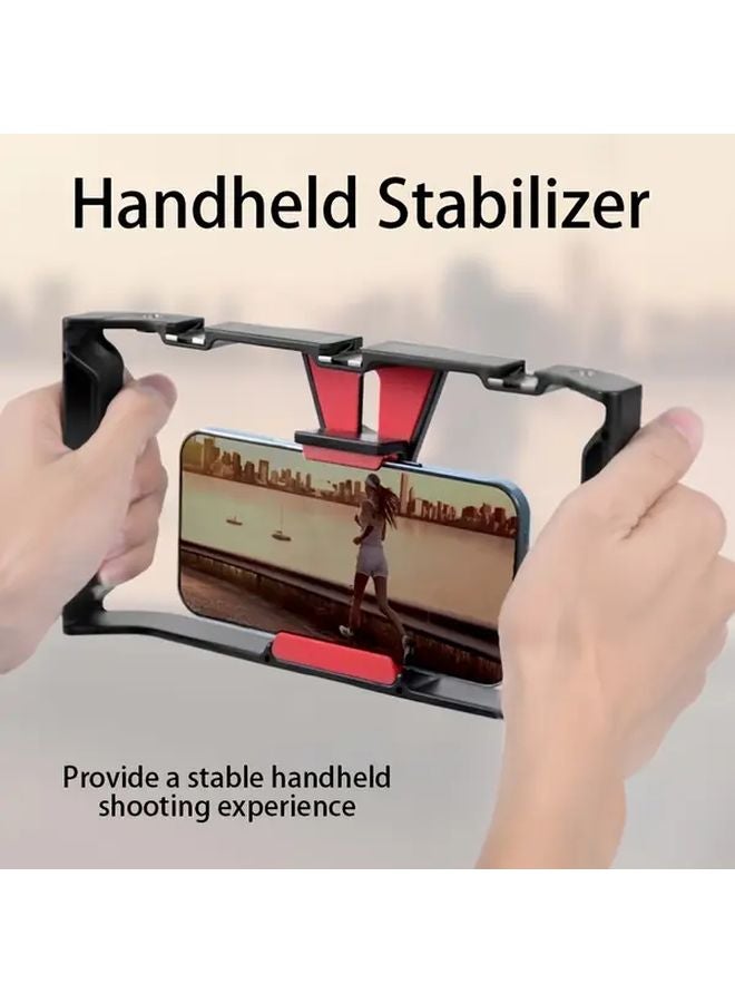 Black ABS Handheld Stabilizer With 3 Cold Shoe Microphone Stand And Multiple 1 4 Expansion Ports - Image 2