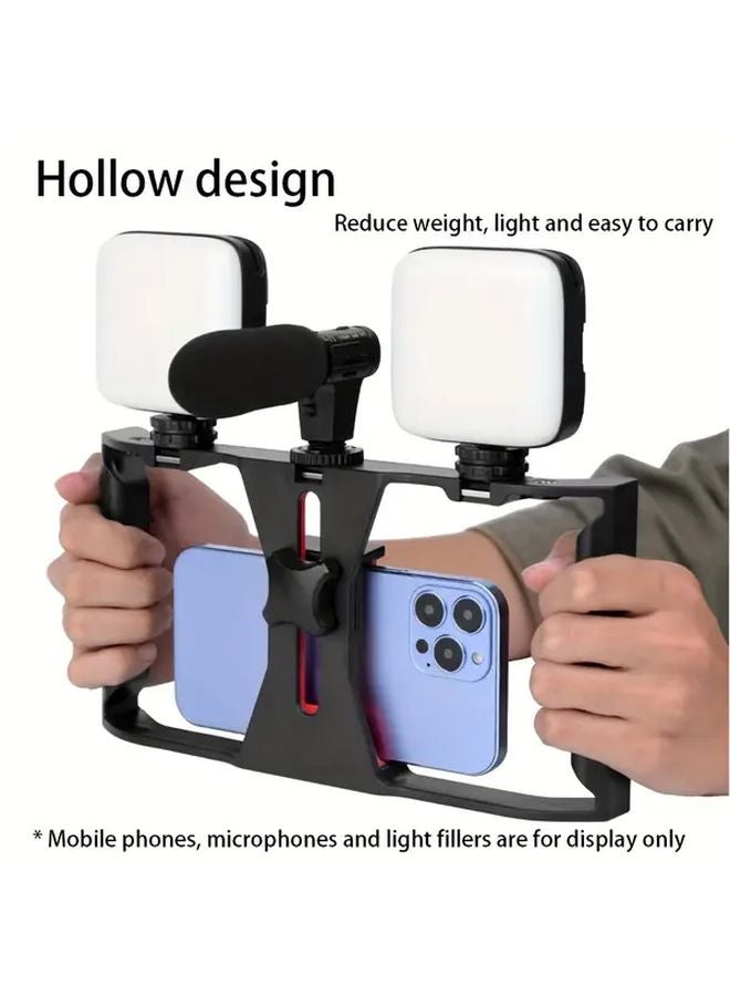 Black ABS Handheld Stabilizer With 3 Cold Shoe Microphone Stand And Multiple 1 4 Expansion Ports - Image 5