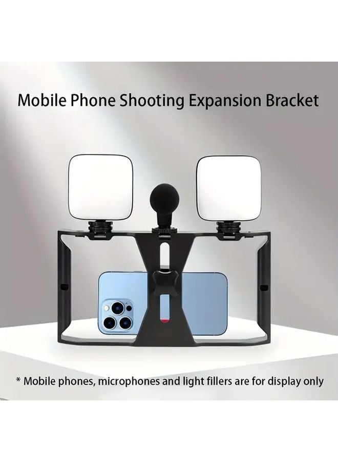 Black ABS Handheld Stabilizer With 3 Cold Shoe Microphone Stand And Multiple 1 4 Expansion Ports - Image 4