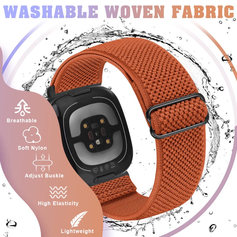 Bcuckood Compatible with Fitbit Versa 4/Versa 3/Sense 2/Sense Band Women Men, 5 Pack Elastic Nylon Soft Adjustable Stretchy Solo Loop Replacement Strap for Women Men - Image 2