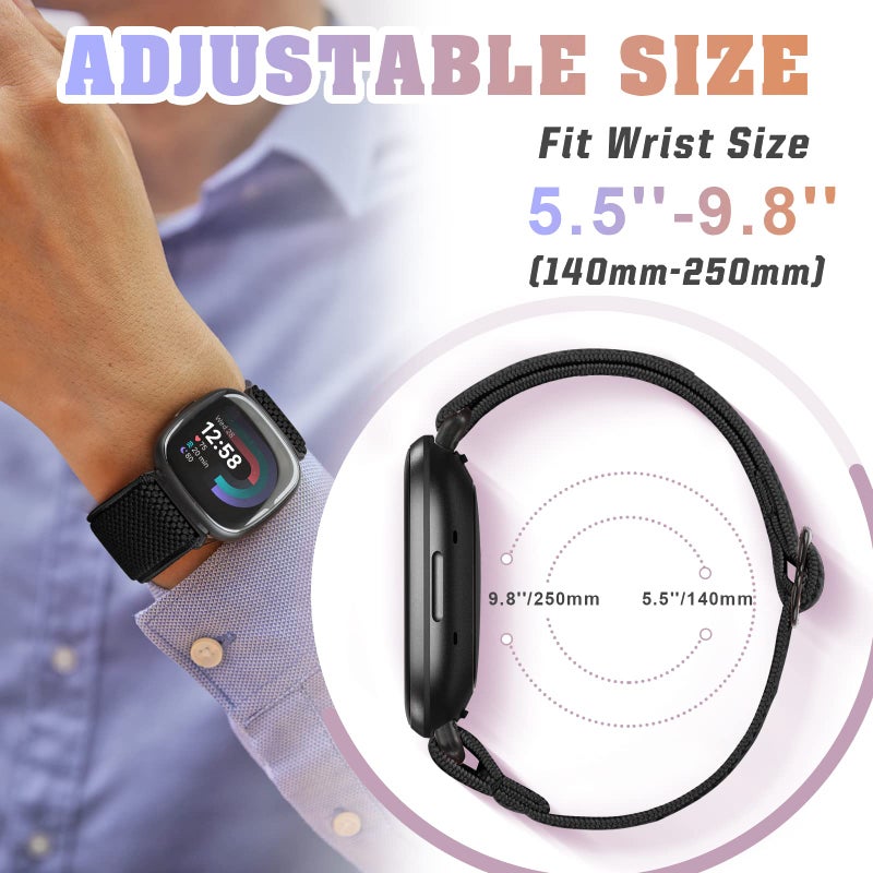 Bcuckood Compatible with Fitbit Versa 4/Versa 3/Sense 2/Sense Band Women Men, 5 Pack Elastic Nylon Soft Adjustable Stretchy Solo Loop Replacement Strap for Women Men - Image 3