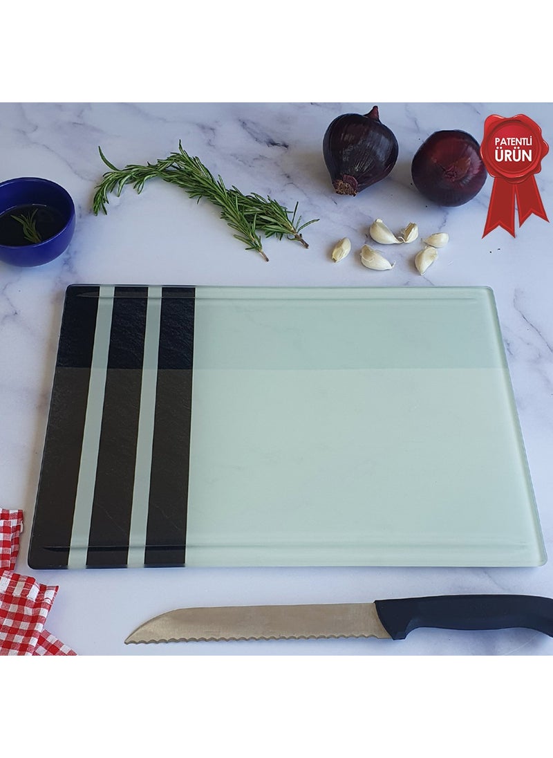 DECORITA Channeled Glass Cutting Board - Glass Cutting Table | Black Rock Lane | 25cm x 35cm | Patented Product  - Image 1