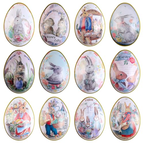 Crazy Night Assorted Metallic Easter Egg Container Different Design Wedding Supplies Painting Print Candy Packaging Box Tin Easter Day Eggs Random Color (12) - Image 1