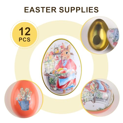 Crazy Night Assorted Metallic Easter Egg Container Different Design Wedding Supplies Painting Print Candy Packaging Box Tin Easter Day Eggs Random Color (12) - Image 3