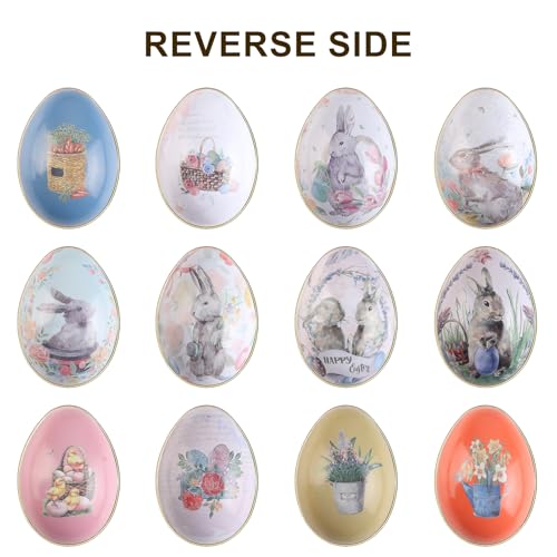 Crazy Night Assorted Metallic Easter Egg Container Different Design Wedding Supplies Painting Print Candy Packaging Box Tin Easter Day Eggs Random Color (12) - Image 4