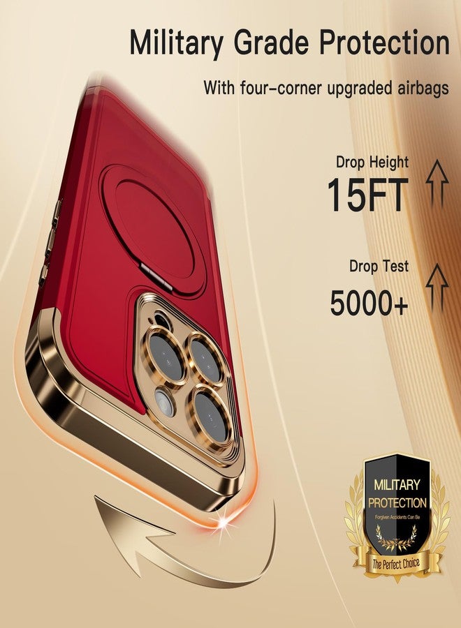 COOLQO for iPhone 15 Pro Max Case 6.7'' Upgraded 360° Spin Magnetic Stand [Compatible with Magsafe][Military Protection] Shockproof Protective Phone Holder Cover for iPhone 15 Pro Max, Red Gold - Image 5