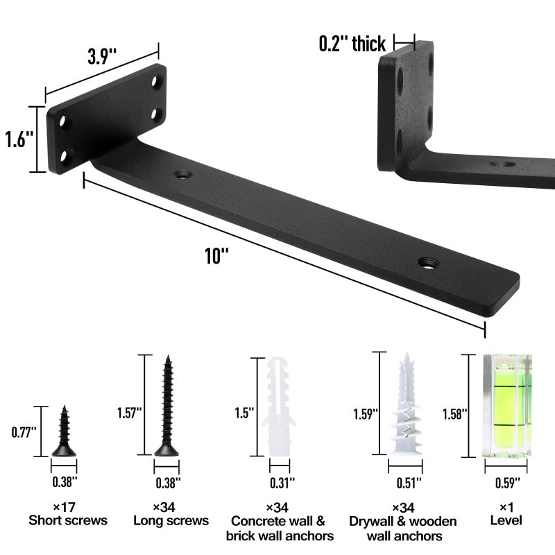 Hitomen Heavy Duty Floating Shelf Brackets  10-Inch (1/5'' Thick) Hidden Shelves Hardware  Cast Iron L Brackets  Rustic Industrial Black Metal Wall Shelving Supports  8 Pack - Image 3