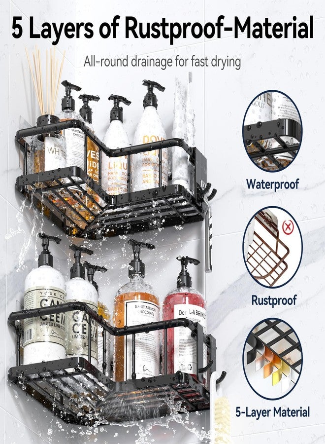 YASONIC Corner Shower Caddy Organizer, 3-Pack Adhesive Rustproof Stainless Steel Shower Shelves with Soap Holder, No Drilling Shower Storage Rack for Family Renters Bathroom, Black - Image 4