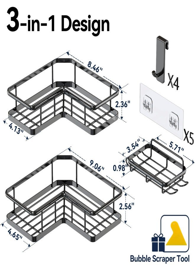 YASONIC Corner Shower Caddy Organizer, 3-Pack Adhesive Rustproof Stainless Steel Shower Shelves with Soap Holder, No Drilling Shower Storage Rack for Family Renters Bathroom, Black - Image 2