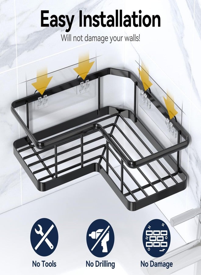YASONIC Corner Shower Caddy Organizer, 3-Pack Adhesive Rustproof Stainless Steel Shower Shelves with Soap Holder, No Drilling Shower Storage Rack for Family Renters Bathroom, Black - Image 5
