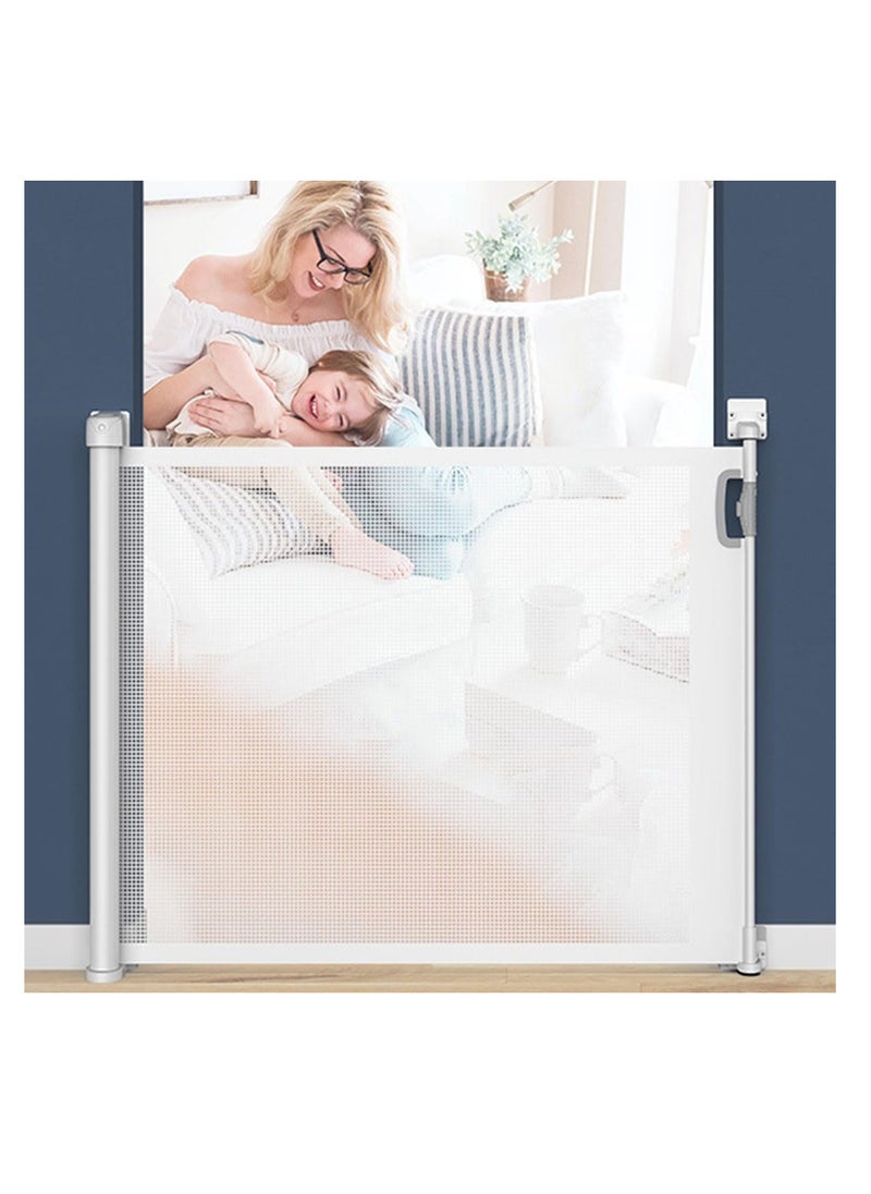 ECVV ECVV® Retractable Baby & Dog Gate for Stairs & Doorways（140cm Wide x 92cm Tall） - Expandable Mesh Safety Gate, Easy Installation, White  - Image 1