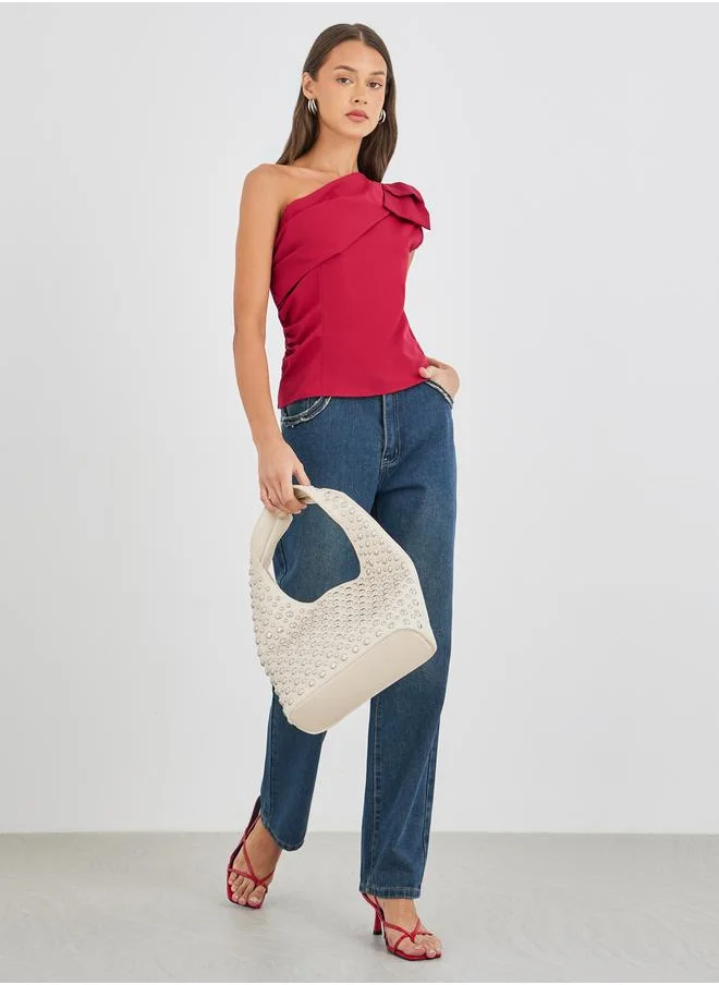 Styli Styli Side Ruffled Detail One Shoulder Blouse