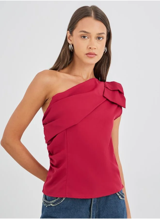 Styli Styli Side Ruffled Detail One Shoulder Blouse