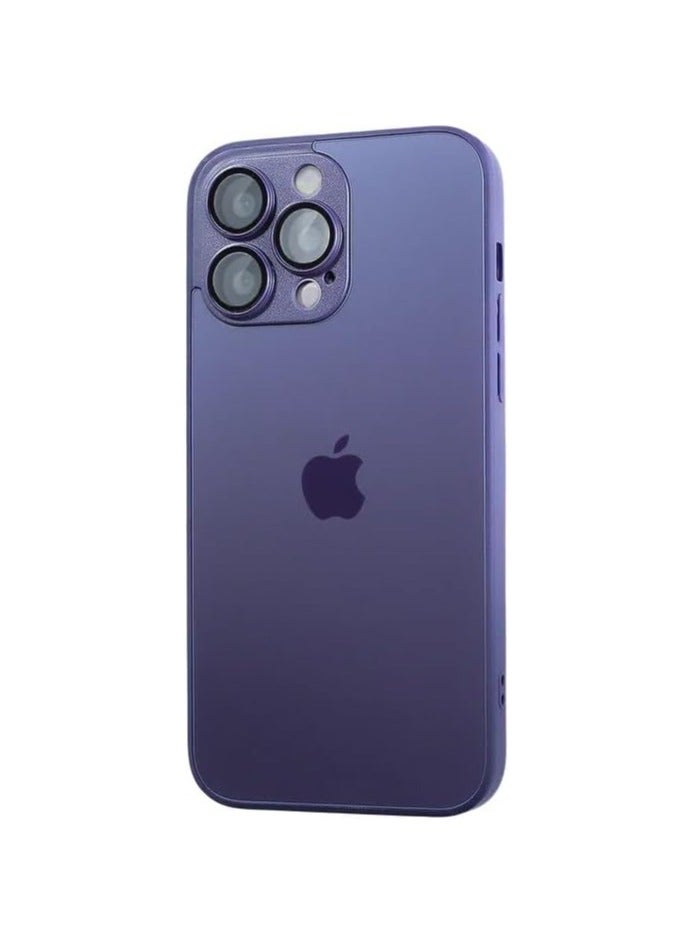 Compatible with iPhone 15 Pro Case[Full Camera Protection] Premium Matte Glass Shockproof Protective Phone Case Cover (Dark purple)