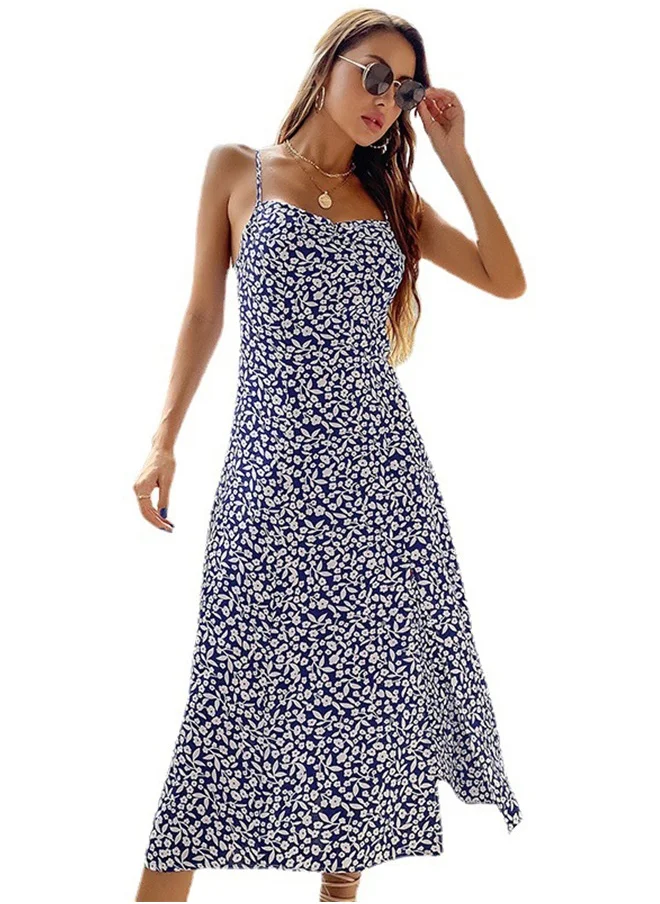 YUNIQEE Blue Floral Print Midi Dress