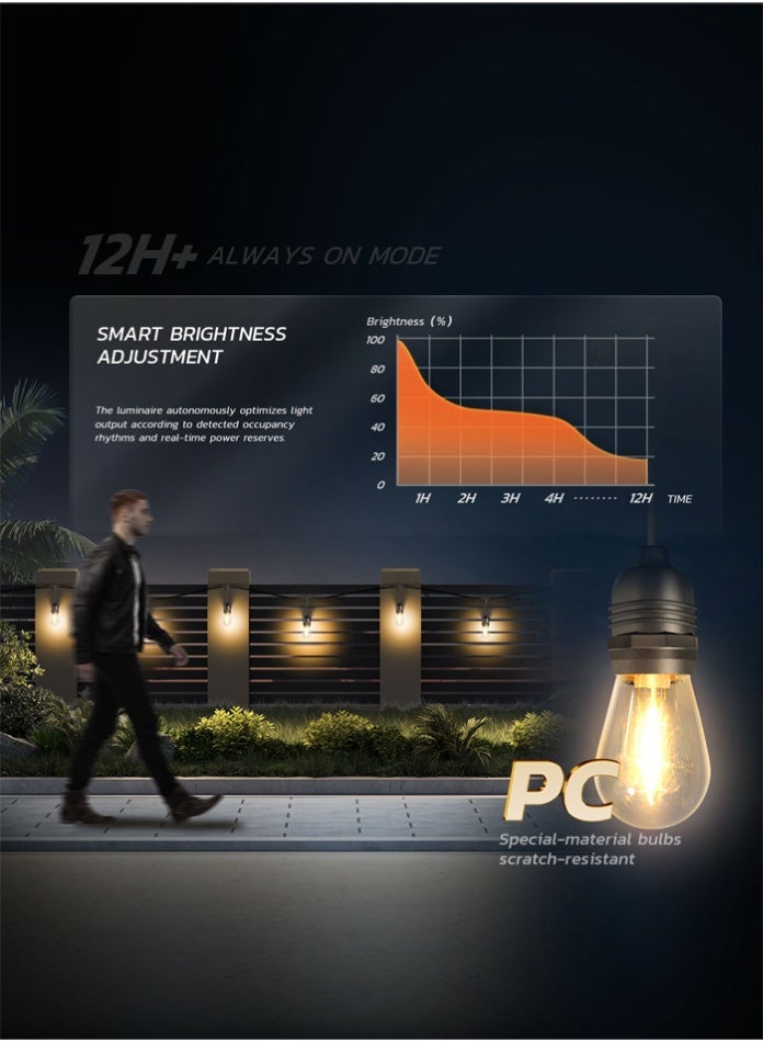 MODI Solar LED String Lights 17M – 30 Bulbs | Energy-Saving Outdoor Lighting for Garden & Balcony | Waterproof IP65 | Auto On/Off | 30000mAh Battery - Image 3