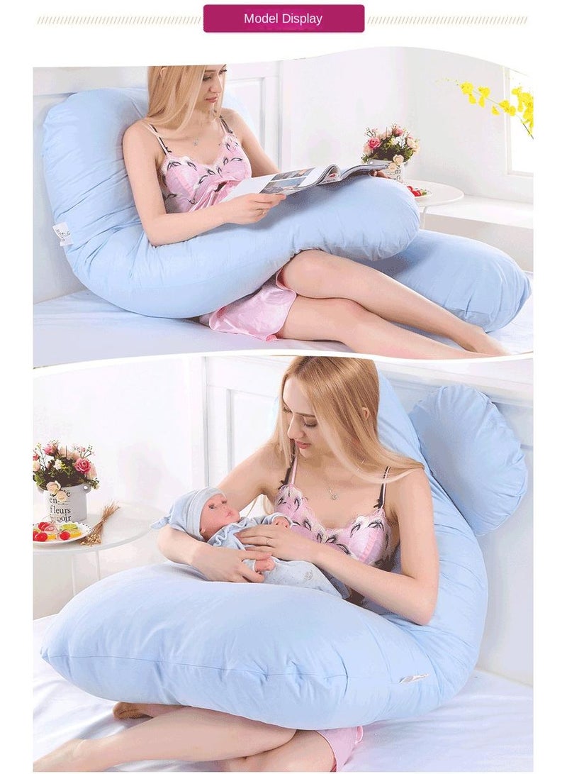 الأزرق جي دبليو وسادة قطنية على شكل حرف U مقاس 80x155 سم لكامل الجسم أثناء الحمل وسائد الحمل للنوم وسادة الحمل المبردة للنوم، وسادة على شكل حرف U لكامل الجسم للنساء الحوامل مع دعم للورك والساق والظهر، غطاء مبرد قابل للإزالة مرفق (أزرق فاتح) - Image 5