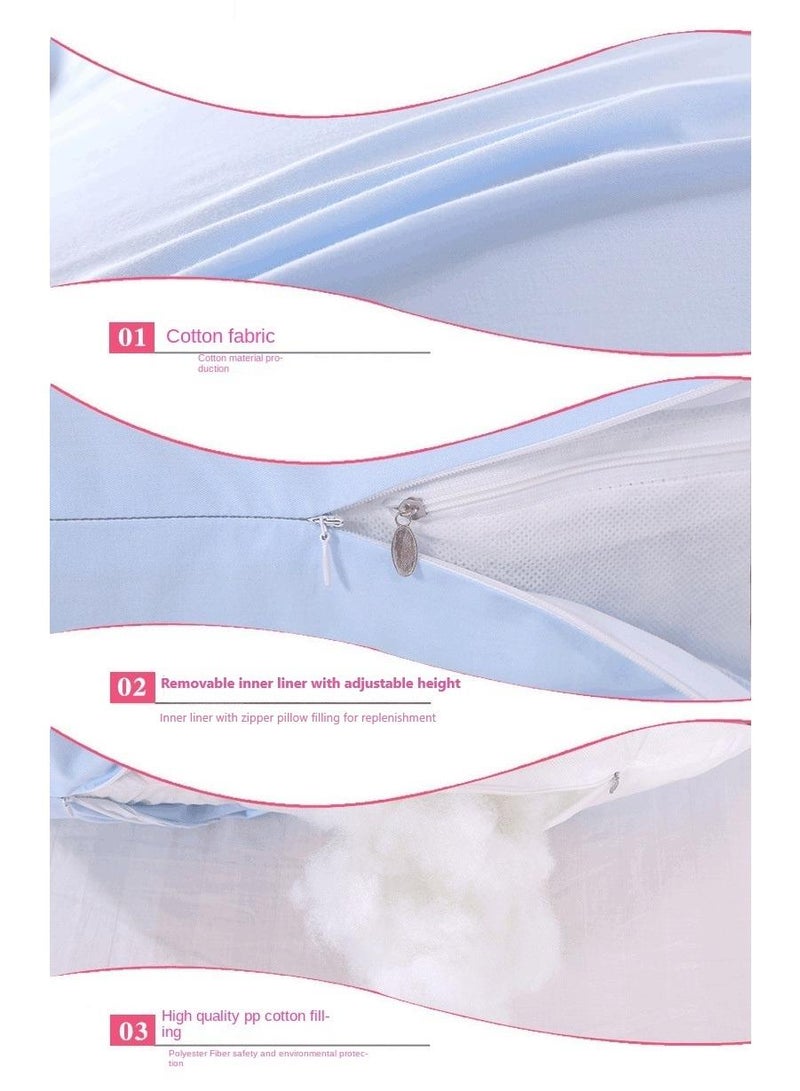 الأزرق جي دبليو وسادة قطنية على شكل حرف U مقاس 80x155 سم لكامل الجسم أثناء الحمل وسائد الحمل للنوم وسادة الحمل المبردة للنوم، وسادة على شكل حرف U لكامل الجسم للنساء الحوامل مع دعم للورك والساق والظهر، غطاء مبرد قابل للإزالة مرفق (أزرق فاتح) - Image 4