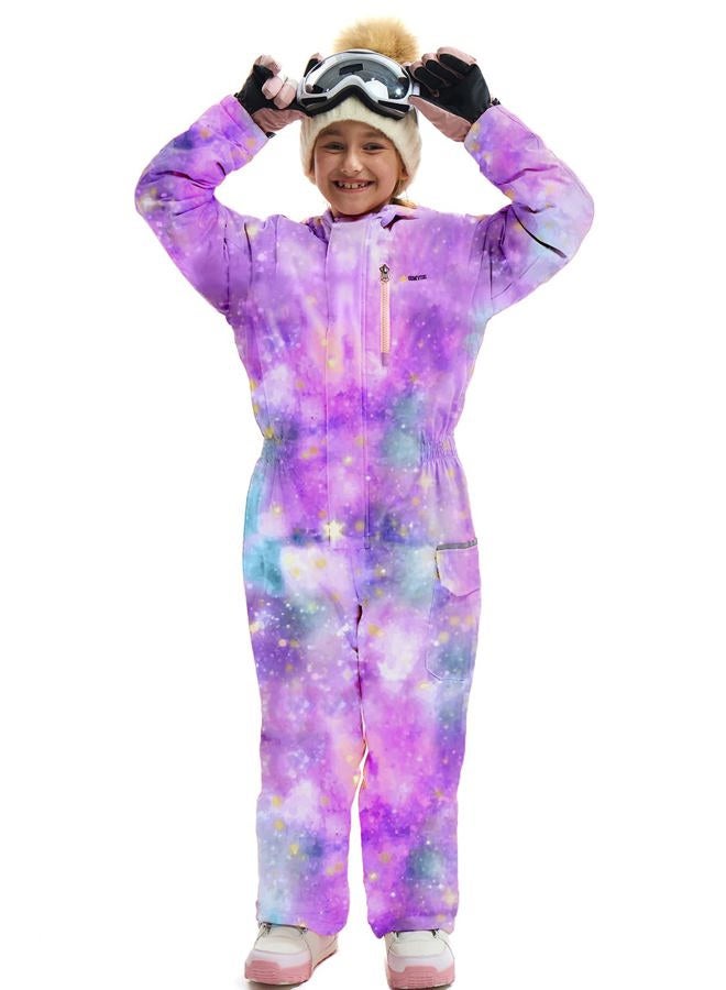 GEMYSE Kids One Pieces Ski Suits Jumpsuits Boys Girls' Winter Outdoor Snowboarding Waterproof Snowsuits (Watercolor Purple,4/5) - Image 1