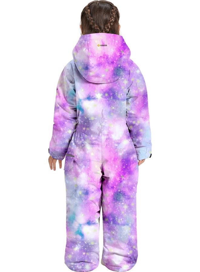 GEMYSE Kids One Pieces Ski Suits Jumpsuits Boys Girls' Winter Outdoor Snowboarding Waterproof Snowsuits (Watercolor Purple,4/5) - Image 2