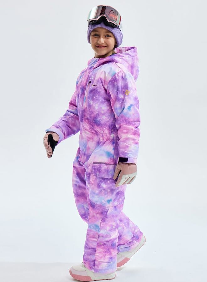 GEMYSE Kids One Pieces Ski Suits Jumpsuits Boys Girls' Winter Outdoor Snowboarding Waterproof Snowsuits (Watercolor Purple,4/5) - Image 3