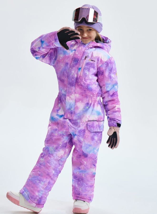 GEMYSE Kids One Pieces Ski Suits Jumpsuits Boys Girls' Winter Outdoor Snowboarding Waterproof Snowsuits (Watercolor Purple,4/5) - Image 4