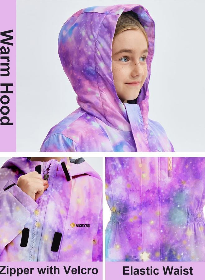 GEMYSE Kids One Pieces Ski Suits Jumpsuits Boys Girls' Winter Outdoor Snowboarding Waterproof Snowsuits (Watercolor Purple,4/5) - Image 5