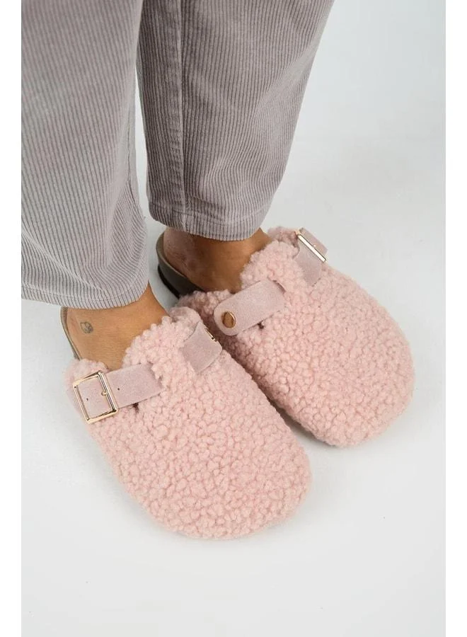 Manijero  Suzen Teddy Women's Fur Real Leather Belted Buckle Powder Sandal. for Women | Best Price UAE