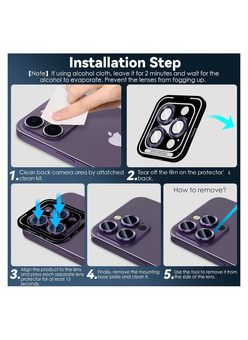 Raxoom Camera Lens Protector for iPhone 14 Pro (6.1 inch) and iPhone 14 Pro Max (6.7 inch), 9H Tempered Glass Metal Ring Camera Cover Film [Case Friendly Anti-Scratch High Definition], Purple - Image 3