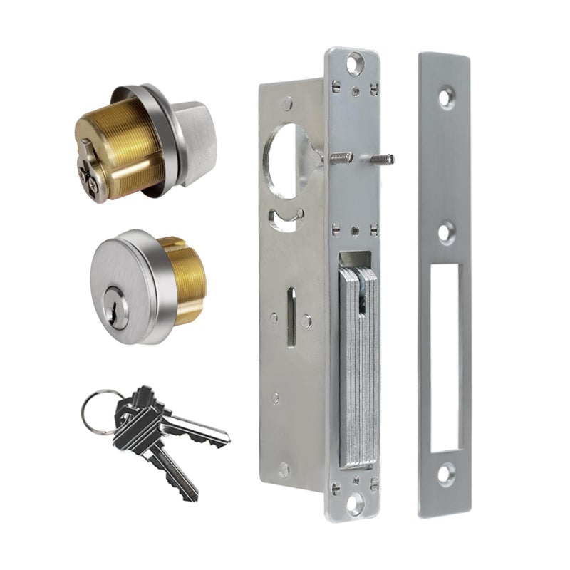 AIsecure Commercial Mortise Door Lock with Thumbturn 118 Backset Storefront Door Deadbolt Lock Solid Brass Cylinder Direct Replacement for Aluminum Narrow Stile Doors Silver - Image 2