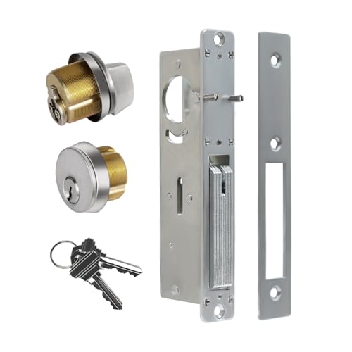 AIsecure Commercial Mortise Door Lock with Thumbturn 118 Backset Storefront Door Deadbolt Lock Solid Brass Cylinder Direct Replacement for Aluminum Narrow Stile Doors Silver - Image 1