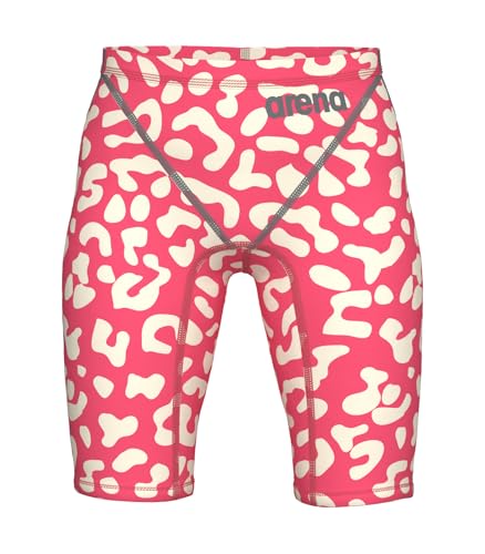 ARENA Powerskin ST Next Junior Boys' Racing Jammer Competition Swimsuit One Piece Athletic Swim Team Championship Tech Suit, Leopard Print Geranium, Size 22 - Image 1