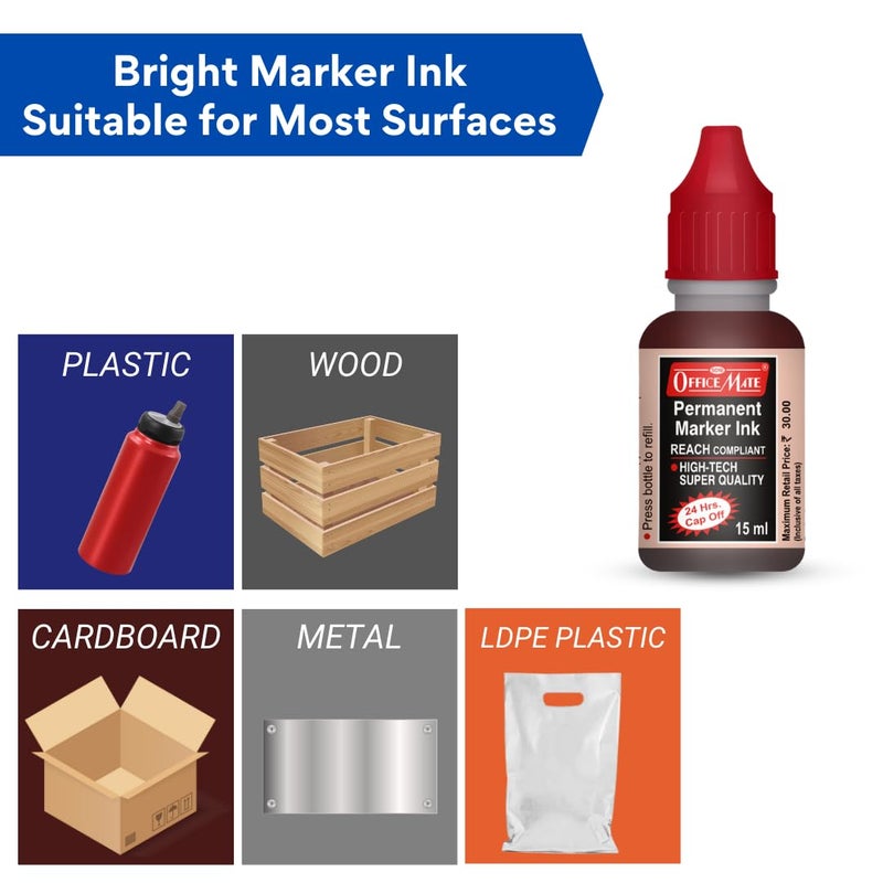 Office Mate Soni Officemate Permanent Combo (4 Permanent Markers + 4 Permanent Markers Ink) (Red) - Image 2