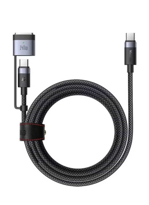2-in-1 USB-C to USB-C + MagSafe 3 Cable – CA-0140 2m Black – Fast Charging & Data Sync Cable for iPhone, MacBook, iPad, and Other USB-C Devices, Durable & High-Performance