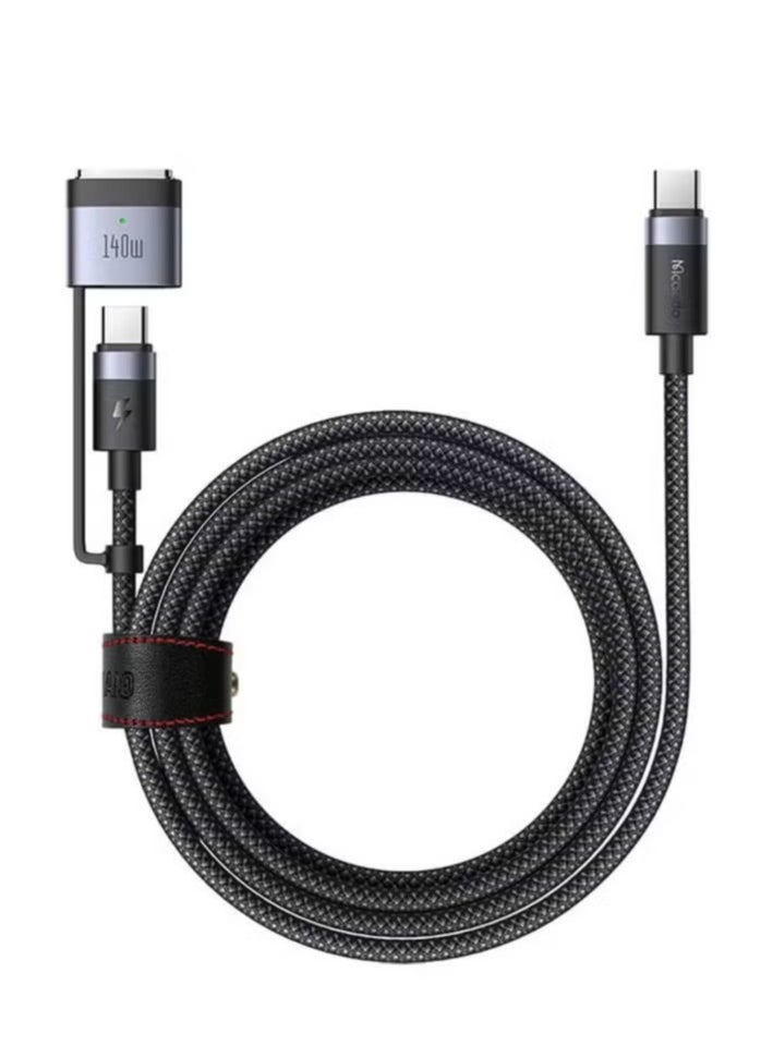 Mcdodo - 2-in-1 USB-C to USB-C + MagSafe 3 Cable – CA-0140 2m Black – Fast Charging & Data Sync Cable for iPhone, MacBook, iPad, and Other USB-C Devices, Durable & High-Performance - Image 1