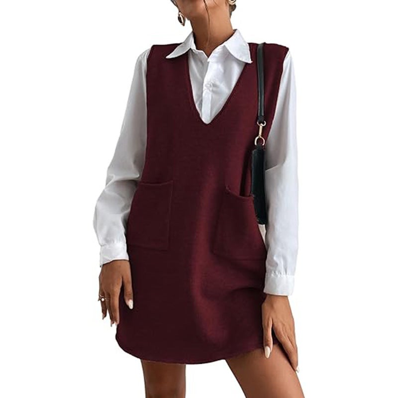 Vest skirt wool mid-length double-sided vest skirt autumn and winter new Korean solid color sleeveless all-match dress Red