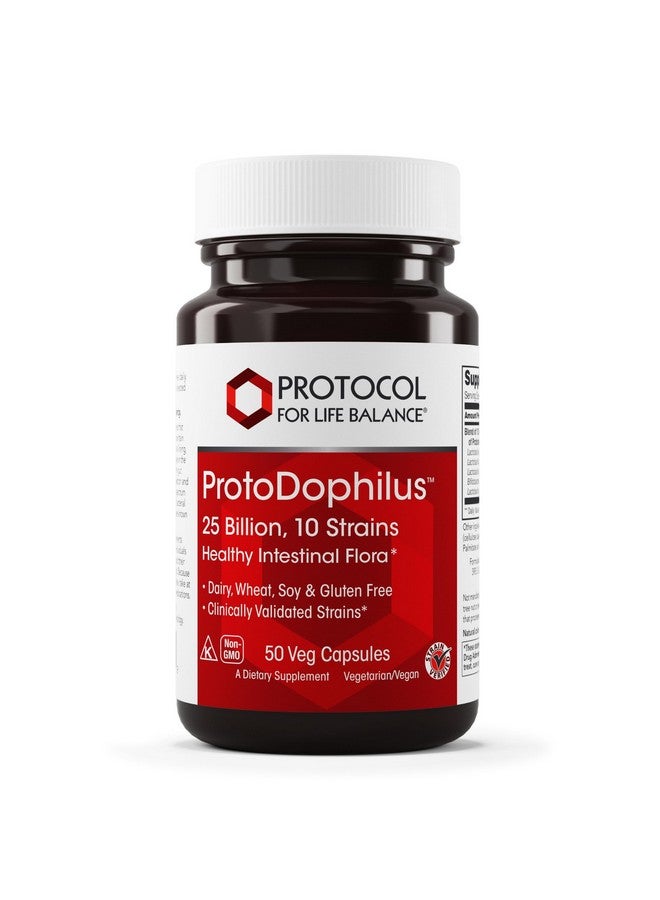 PROTOCOL FOR LIFE BALANCE Proto Dophilus 25 Billion 10 Strains - Support Digestive Gut Health Immune System & Detox - Dairy, Wheat, Soy & Gluten Free - Vegan & Nut Free - 50 Veg Capsules - Image 1