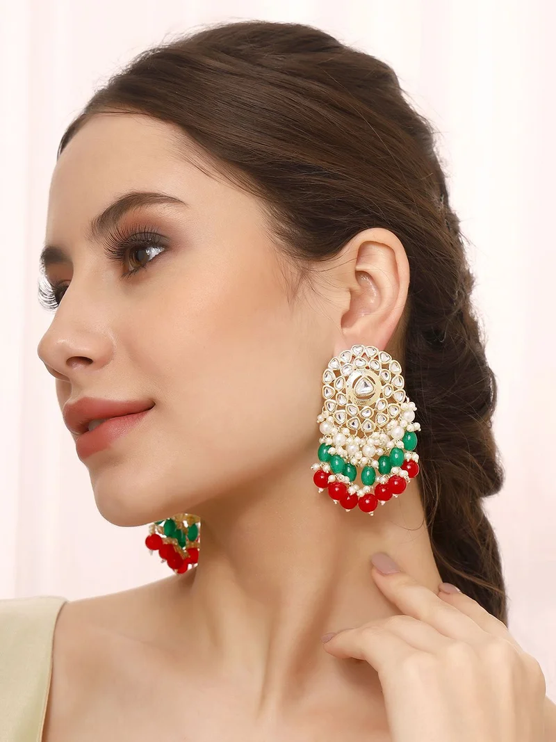 Priyaasi Kundan Studded  Beaded Contemporary Drop Earrings