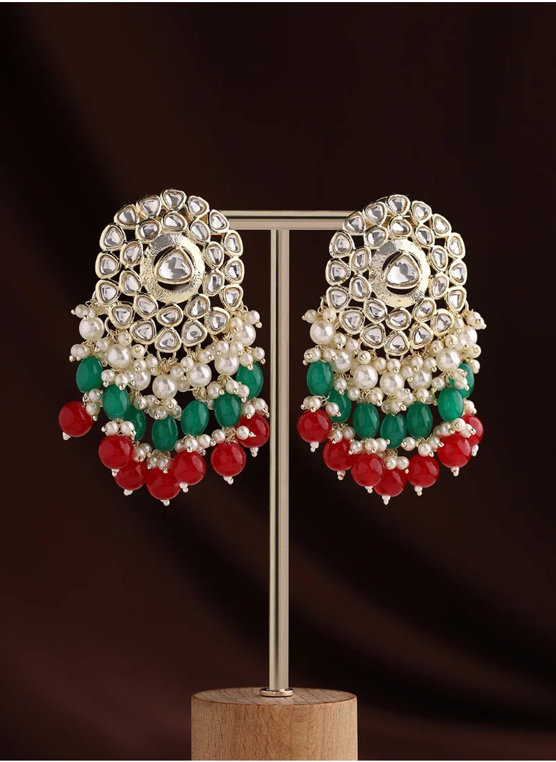 Priyaasi Kundan Studded  Beaded Contemporary Drop Earrings