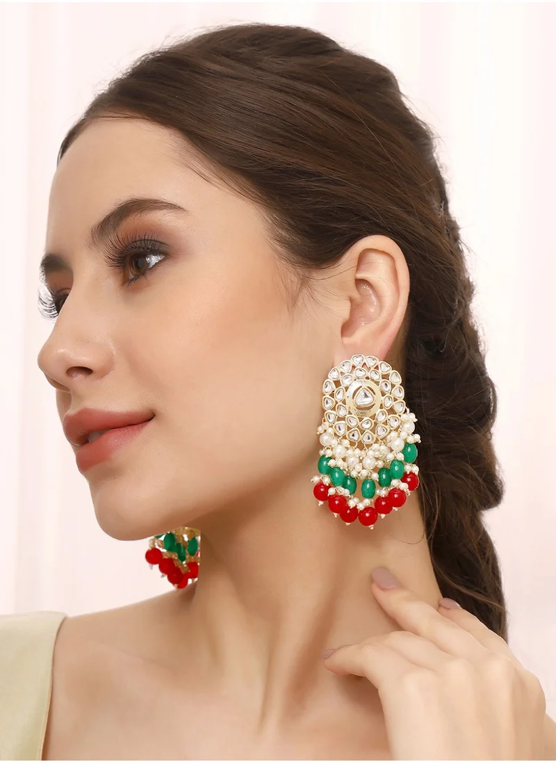 Priyaasi Kundan Studded  Beaded Contemporary Drop Earrings