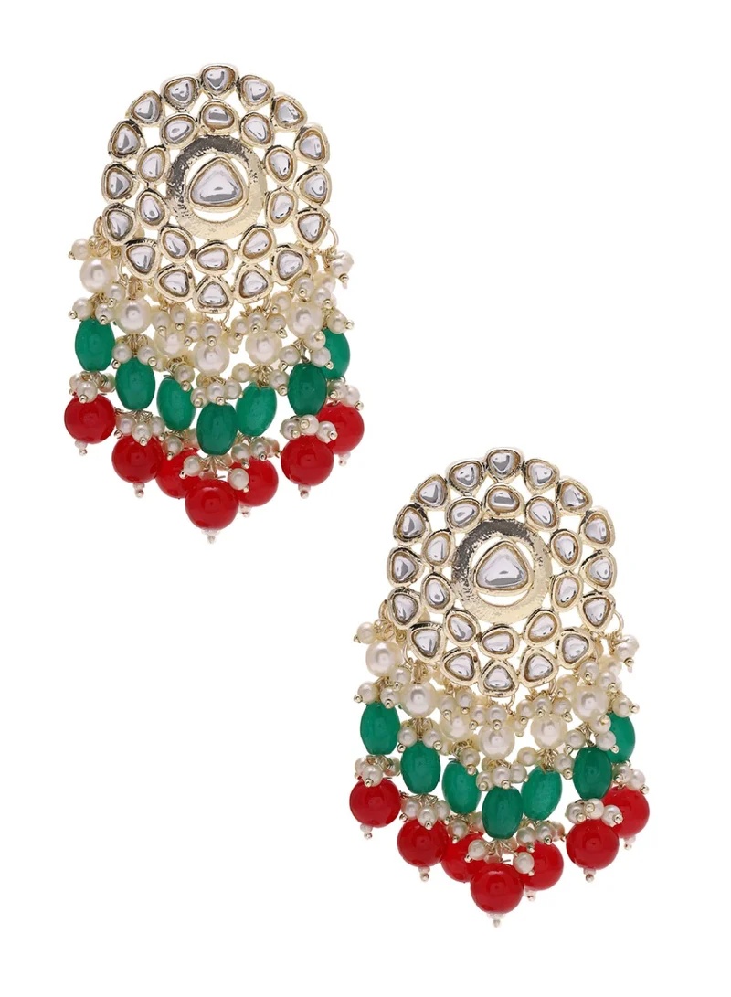 Priyaasi Kundan Studded  Beaded Contemporary Drop Earrings
