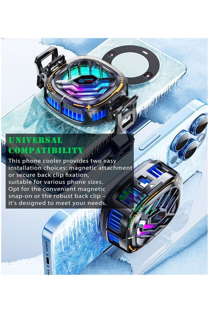 Magnetic Cell Phone Cooler, RGB Phone Cooling Fan with Semi-Conductor Cooling Chip, Cellphone Radiator with Temperature Display for Mobile Gaming,Tiktok Live Streaming - Image 2