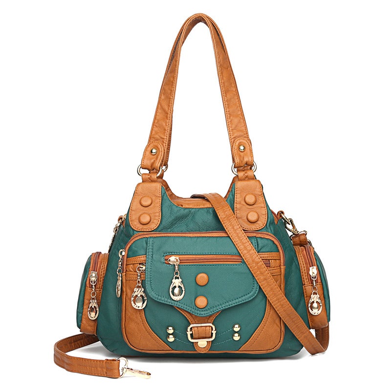 Fashionable retro large capacity pu washed leather handbag fashionable all-match lightweight shoulder bag womens casual messenger bag Brown - Image 2