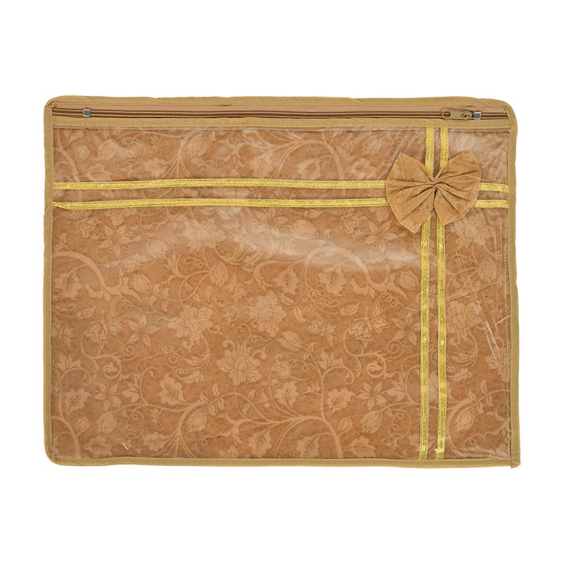 Kuber Industries Kuber Industries Saree Cover Clothes Storage Bag Single Packing Saree with Zip Closure Wardrobe Organizer Cloth Stoarge Organizer Bow New FlowerDesign Pack of 12 Brown  - Image 5